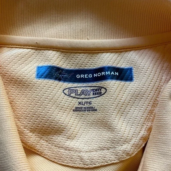 Men’s used Greg Norman play dry yellow orange golf shirt sewn polo  logo size XL - Picture 3 of 4